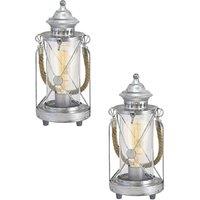 Loops 2 PACK Table Lamp Desk Light Antique Silver & Glass Lantern Shade 1x 60W E27 in Metallics