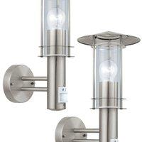 Loops 2 PACK IP44 Outdoor Wall Light & PIR Sensor Stainless Steel Lantern 60W E27 in Metallics
