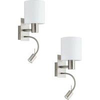 Loops 2 PACK Wall Light Colour Satin Nickel Shade White Fabric E27 LED 1x40W 1x3.5W in Metallics