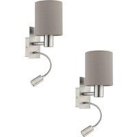 Loops 2 PACK Wall Light Colour Satin Nickel Shade Taupe Fabric E27 LED 1x40W 1x3.5W in Metallics
