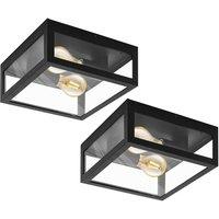 Loops 2 PACK IP44 Outdoor Wall Light Black & Glass Box Twin 60W E27 Porch Lamp