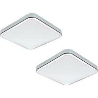Loops 2 PACK Wall Flush Ceiling Light IP44 Bathroom Chrome Shade White Plastic LED 16W