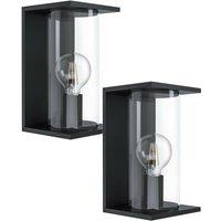 Loops 2 PACK IP54 Outdoor Wall Light Black Round Glass Lantern 40W E27 Porch Lamp