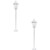 Loops 2 PACK IP44 Outdoor Bollard Light White Aluminium Lantern 60W E27 Tall Lamp Post