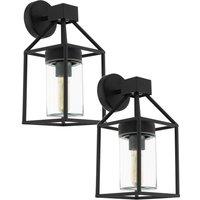 Loops 2 PACK IP44 Outdoor Wall Light Black & Square Glass shade 60W E27 Porch Lamp