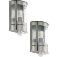 Loops 2 PACK IP44 Outdoor Wall Light & PIR Sensor Stainless Steel 1x 60W E27 in Metallics