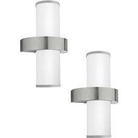 Loops 2 PACK IP44 Outdoor Wall Light Stainless Steel & Silver 2x 60W E27 Lamp in Metallics