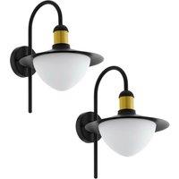 Loops 2 PACK IP44 Outdoor Wall Light Black & Gold Modern Fisherman Lamp 60W E27