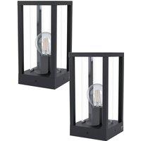 Loops 2 PACK IP44 Outdoor Bollard Light Black Cast Aluminium Box 40W E27 Lamp Post