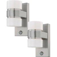 Loops 2 PACK IP44 Outdoor Wall Light & PIR Sensor Stainless Steel & Silver 6W LED in Metallics
