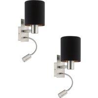 Loops 2 PACK Wall Light Satin Nickel Shade Black Copper Fabric E27 LED 1x40W 1x3.5W