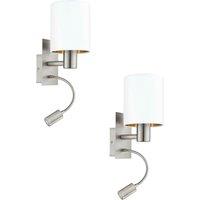 Loops 2 PACK Wall Light Satin Nickel Shade White Copper Fabric E27 LED 1x40W 1x3.5W