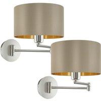 Loops 2 PACK Wall Light Satin Nickel Moveable Stem Shade Taupe Gold Fabric E27 1x60W in Metallics