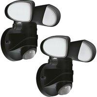 Loops 2 PACK IP44 Outdoor Wall Light & PIR Sensor Black Plastic 6W LED Lamp