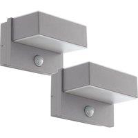 Loops 2 PACK IP44 Outdoor Wall Light & PIR Sensor Silver Steel Square 5.6W LED in Metallics