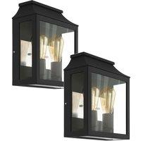 Loops 2 PACK IP44 Outdoor Wall Light Black Aluminium Glass Box 60W E27 Porch Lamp