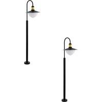 Loops 2 PACK IP44 Outdoor Bollard Light Black & Gold Curved Arm Post 1x 60W E27