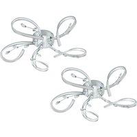 Loops 2 PACK Wall Flush Ceiling Light Chrome Shade White Clear Crystal LED 5x6.6W