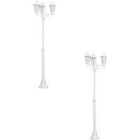 Loops 2 PACK IP44 Outdoor Bollard Light White Aluminium Lantern 3 Arm E27 Lamp Post
