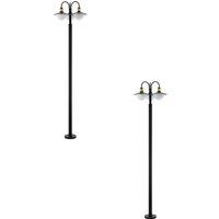 Loops 2 PACK IP44 Outdoor Bollard Light Black & Gold Curved Lamp Post 3x 60W E27