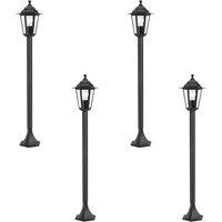 Loops 4 PACK IP44 Outdoor Bollard Light Black Cast Aluminium 60W E27 Tall Lamp Post