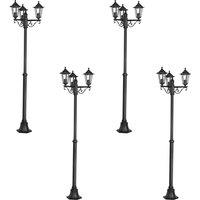 Loops 4 PACK IP44 Outdoor Bollard Light Black Cast Aluminium 3 Arm 60W E27 Post