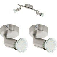 Loops Twin Ceiling Spot Light & 2x Matching Wall Lights Satin Nickel Adjustable Head in Metallics