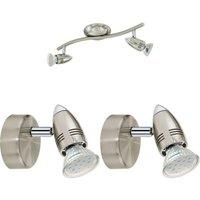 Loops Twin Ceiling Spot Light & 2x Matching Wall Lights Satin Nickel Chrome Adjustable in Metallics