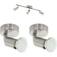 Loops Ceiling Spot Light & 2x Matching Wall Lights Satin Nickel Adjustable Kitchen in Metallics