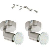 Loops Quad Ceiling Spot Light & 2x Matching Wall Lights Satin Nickel Adjustable Head in Metallics