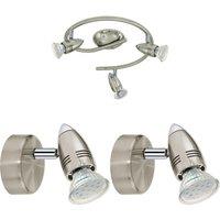 Loops Ceiling Spot Light & 2x Matching Wall Lights Round Satin Nickel Adjustable Lamp in Metallics