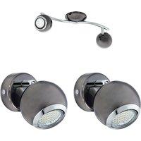 Loops Twin Ceiling Spot Light & 2x Matching Wall Lights Black Nickel Chrome Adjustable in Metallics
