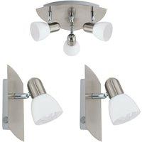 Loops Ceiling Spot Light & 2x Matching Wall Lights Satin Nickel & Glass Triangle Lamp in Metallics