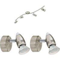 Loops Quad Ceiling Spot Light & 2x Matching Wall Lights Satin Nickel Adjustable Head in Metallics