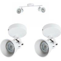 Loops Twin Ceiling Spot Light & 2x Matching Wall Lights Matt White Adjustable Head