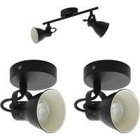Loops Twin Ceiling Spot Light & 2x Matching Wall Lights Matt Black Adjustable Head