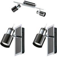 Loops Twin Ceiling Spot Light & 2x Matching Wall Lights Black Nickel Chrome Shade Head in Metallics