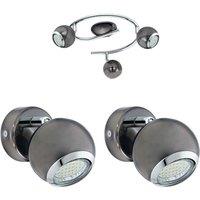 Loops Ceiling Spot Light & 2x Matching Wall Lights Black Nickel Round Adjustable Lamp in Metallics