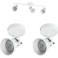 Loops Ceiling Spot Light & 2x Matching Wall Lights Matt White Adjustable Kitchen Lamp