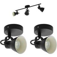 Loops Ceiling Spot Light & 2x Matching Wall Lights Matt Black Adjustable Kitchen Lamp