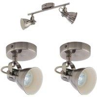 Loops Twin Ceiling Spot Light & 2x Matching Wall Lights Antique Nickel Lamp Shade Head in Metallics