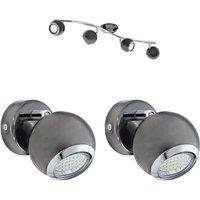 Loops Quad Ceiling Spot Light & 2x Matching Wall Lights Black Nickel Adjustable Shade in Metallics