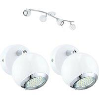 Loops Quad Ceiling Spot Light & 2x Matching Wall Lights Matt White Adjustable Shade