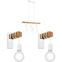 Loops Multi Bulb Ceiling Pendant Light & 2x Matching Wall Lights White & Wood Trendy