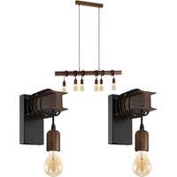 Loops Multi Bulb Ceiling Pendant Light & 2x Matching Wall Lights Industrial Metal Beam