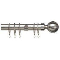 New Edge Blinds 25-28mm Ball End Metal Curtain Pole Set - Satin Silver | Size: 200 cm - 380 cm
