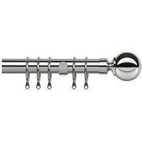 New Edge Blinds 25-28mm Ball End Metal Curtain Pole Set - Chrome in Metallic Silver | Size: 200 cm - 380 cm