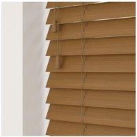 New Edge Blinds Truffle 50mm Fine Grain Slatted Faux Wood Venetian Blinds with Strings 120cm Drop in Amber | Size: 230 cm width x 130 cm drop