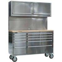 Loops 1475 x 505 x 1860mm Mobile STAINLESS STEEL Tool Cabinet - 10 Drawer & 2 Cupboard in Metallics