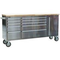 Loops 1990 x 490 x 950mm Mobile STAINLESS STEEL Tool Cabinet - 10 Drawer & Cupboard in Metallics